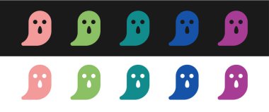 Hayalet simgesini siyah beyaz arkaplanda izole et. Mutlu Cadılar Bayramı Partisi. Vektör