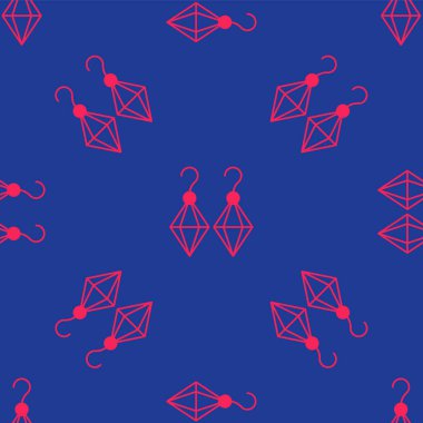 Kırmızı küpe ikonu mavi arka planda izole edilmiş kusursuz desen. Mücevher aksesuarları. Vektör