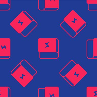 Elektrik ikonu hakkındaki kırmızı kitap mavi arka planda izole edilmiş pürüzsüz desen. Vektör