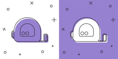 Rulet inşaat simgesini beyaz ve mor arkaplanda izole et. Mezura ölçüm sembolü. Vektör