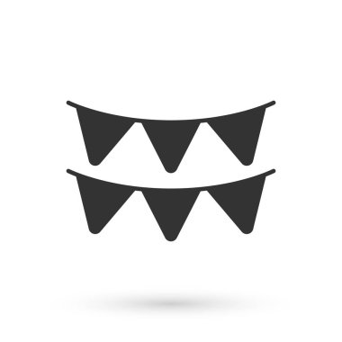 Beyaz arka planda izole edilmiş bayrak ikonlu Gri Karnaval çelengi. Doğum günü kutlaması için parti flamaları, festival dekorasyonu. Vektör