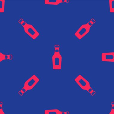 Kırmızı şampanya şişesi ikonu mavi arka planda izole edilmiş pürüzsüz desen. Mutlu Noeller ve mutlu yıllar. Vektör