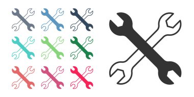 Beyaz arkaplanda siyah anahtarlı simge izole edildi. Anahtar tamir aleti. Servis aracı sembolü. Simgeleri renklendirin. Vektör