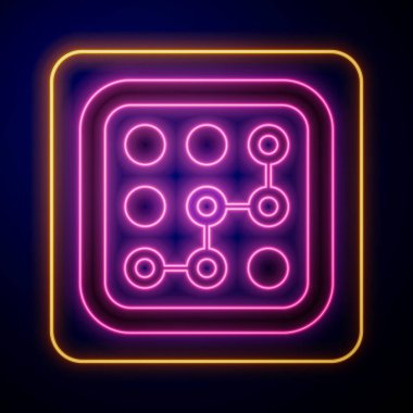 Parlayan neon grafiksel şifre koruması ve siyah arkaplanda izole edilmiş güvenlik erişim simgesi. Güvenlik, güvenlik, koruma, gizlilik kavramı. Vektör