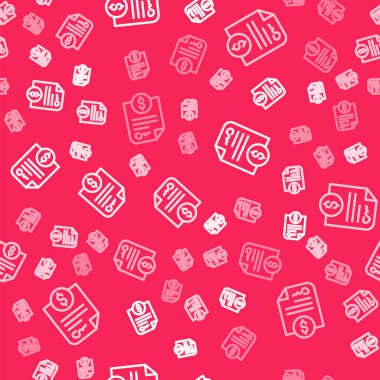 Beyaz Hat Sözleşmesi para ikonu kırmızı arka planda kusursuz desen izole etti. Bankacılık belgeleri dolar finans para sayfası. Vektör