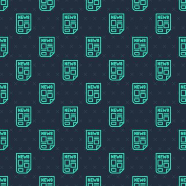 Yeşil çizgi haber simgesi mavi arkaplanda kusursuz desen izole etti. Gazete tabelası. Kitle iletişim sembolü. Vektör