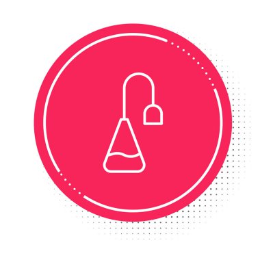 Beyaz çizgi çay poşeti simgesi beyaz arkaplanda izole edildi. Kırmızı daire düğmesi. Vektör