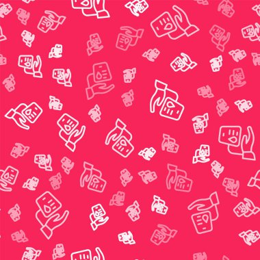 Beyaz çizgi kan bağışı ikonu kırmızı arka planda kusursuz desen izole etti. Vektör