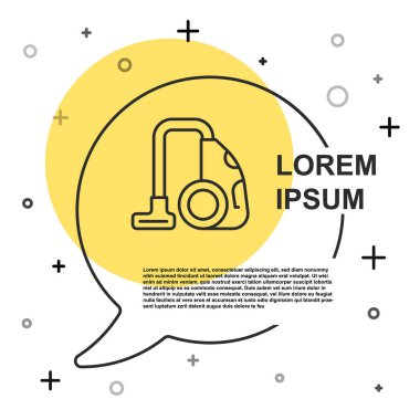 Siyah çizgi elektrikli süpürge ikonu beyaz arkaplanda izole edildi. Rastgele dinamik şekiller. Vektör