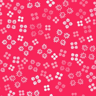 Beyaz çizgi Colorado böceği ikonu kırmızı arka planda izole edilmiş kusursuz desen. Vektör