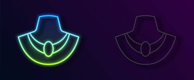 Manken ikonunda parlayan neon hattı kolye siyah arkaplanda izole edildi. Vektör