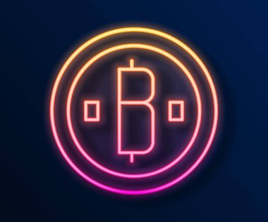 Parlayan neon hattı Kripto para birimi simgesi Bitcoin siyah arka planda izole edildi. Madeni para. Engelleme zinciri tabanlı şifreli para birimi. Vektör
