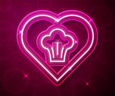 Parlayan neon hattı Şef şapkası simgesi kırmızı arkaplanda izole edildi. Aşçılık sembolü. Aşçı şapkası. Vektör