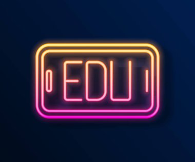 Parlayan neon hattı Online eğitim ve mezuniyet ikonu siyah arka planda izole edildi. İnternetteki öğretmen monitörde. Giyinme ve video semineri öğrenme. Vektör