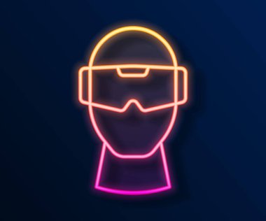 Parlayan neon çizgisi Sanal gerçeklik gözlüğü simgesi siyah arkaplanda izole edildi. Stereoskopik 3D VR maskesi. Optik baş monte edildi. Vektör