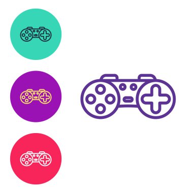 Satır Gamepad simgesini beyaz arkaplanda izole et. Oyun kontrolörü. Simgeleri renklendirin. Vektör