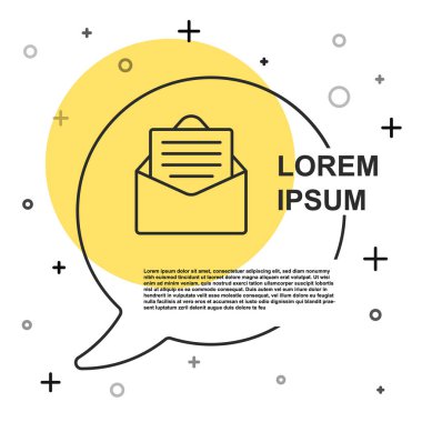 Beyaz arkaplanda izole edilmiş siyah çizgi zarflı noel partisi davetiye kartı simgesi. Mutlu Noeller ve mutlu yıllar. Rastgele dinamik şekiller. Vektör