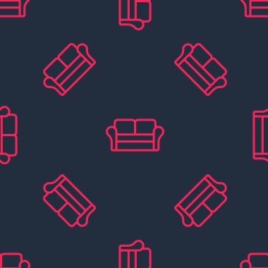 Kırmızı çizgi kanepe simgesi siyah arkaplanda izole edilmiş. Vektör