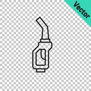 Siyah çizgi benzin pompası başlık simgesi şeffaf arkaplanda izole edildi. Yakıt pompası istasyonu. Yakıt ikmal tabelası. Benzin istasyonu ikonu. Vektör
