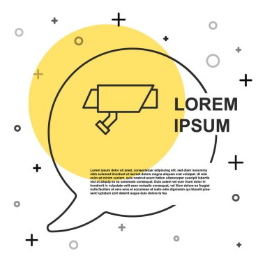 Siyah çizgi güvenlik kamerası simgesi beyaz arkaplanda izole edildi. Rastgele dinamik şekiller. Vektör