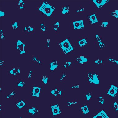 Fish, Fork, Cookbook ve Corn 'u kusursuz dizilime ayarla. Vektör