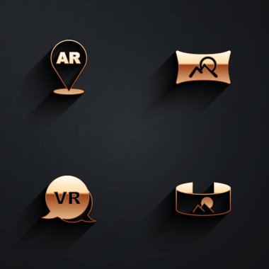 Artırılmış gerçeklik AR 'ını, Geniş açı resmini, Sanal ve 360 derecelik uzun gölgeli görüntü simgesini ayarla. Vektör