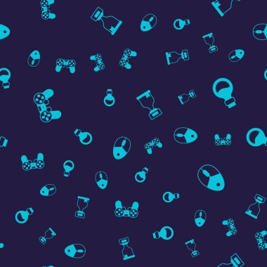 Oyun kumandası ya da joystick, sihirli iksirli şişe, ödül kupası ve bilgisayar faresini kusursuz desenli ayarla. Vektör