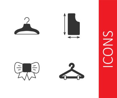 Askı dolabını, hediye yayı ve dikiş kalıbı ikonunu hazırla. Vektör