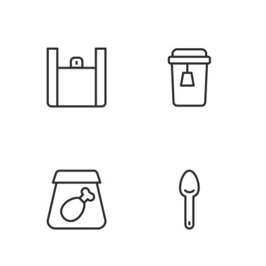 Set line Spoon, çevrimiçi yemek, yemek ve çay ikonu siparişi. Vektör