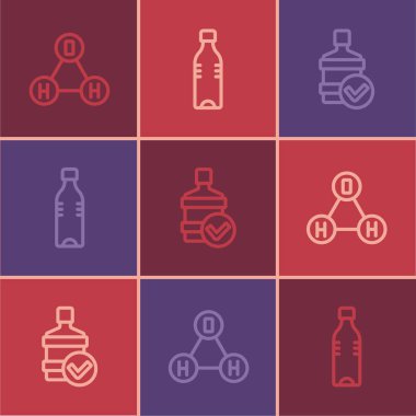 Hat, kimyasal formüllü su, büyük şişe, temiz ve ikon. Vektör