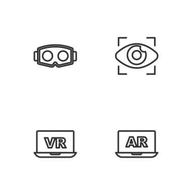 Artırılmış gerçeklik çizgisi AR, Sanal, gözlük ve elektronik göz ikonu. Vektör