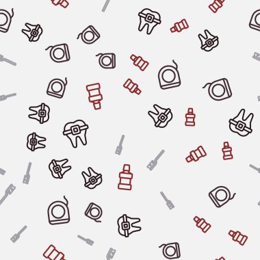 Diş teli, diş ipi, diş fırçası ve ağız gargarasını pürüzsüz desene göre ayarla. Vektör