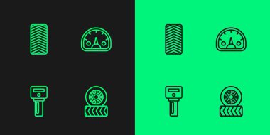 Hat çizgisi, tekerlek, uzaktan kumandalı anahtar ve hız göstergesi simgesi. Vektör