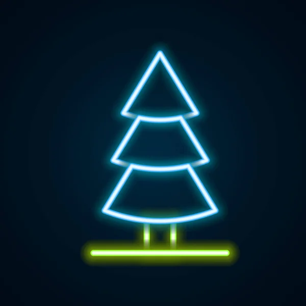 Gloeiende Neon Lijn Kerstboom Pictogram Geïsoleerd Zwarte Achtergrond Vrolijk Kerstfeest — Stockvector