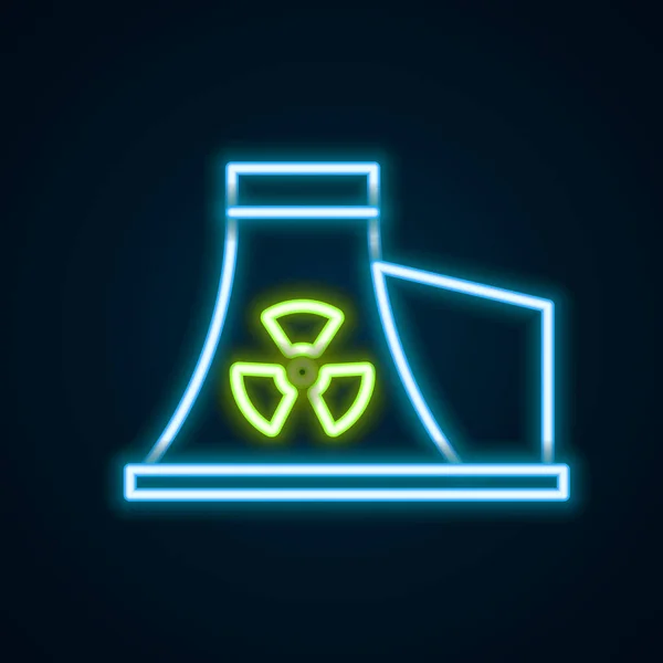 Linea Neon Incandescente Icona Della Centrale Nucleare Isolata Sfondo Nero — Vettoriale Stock