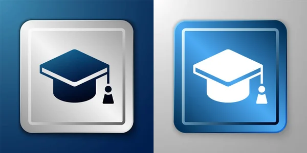 Witte Graduation Cap Pictogram Geïsoleerd Blauwe Grijze Achtergrond Afstudeerhoed Met — Stockvector