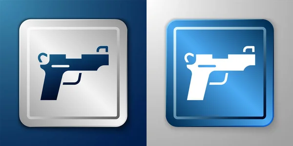Bílá Pistole Nebo Zbraň Ikona Izolované Modrém Šedém Pozadí Policejní — Stockový vektor