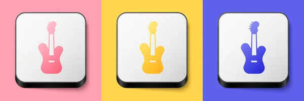 Ícone Guitarra Baixo Elétrico Isométrico Isolado Fundo Rosa Amarelo Azul —  Vetores de Stock