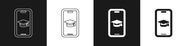 Установите Градиентный Колпачок Значок Смартфона Выделенный Черно Белом Фоне Онлайн — стоковый вектор