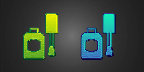 Green and blue Bottle of nail polish icon isolated on black background.  Vector