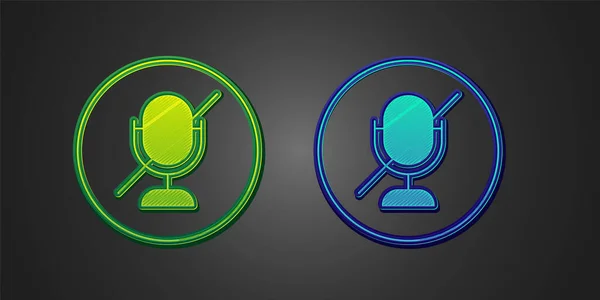 Green Blue Mute Microphone Icon Isolated Black Background Microphone Audio — Stock Vector