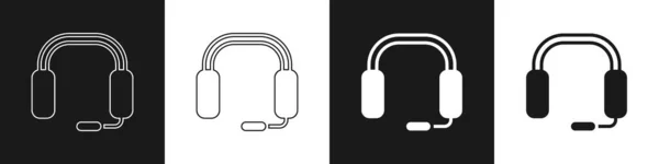 黒と白の背景にヘッドフォンのアイコンを分離設定します イヤフォン サービス コミュニケーション オペレーターの話を聞くためのコンセプト ベクトル — ストックベクタ