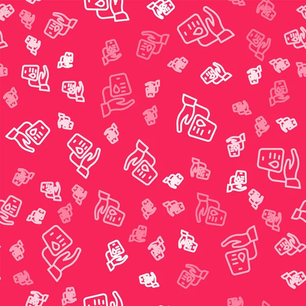 Beyaz çizgi kan bağışı ikonu kırmızı arka planda kusursuz desen izole etti. Vektör