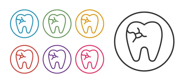 Встановити Пряму Зуб Піктограмою Карієсу Ізольовано Білому Тлі Розпад Зубів — стоковий вектор