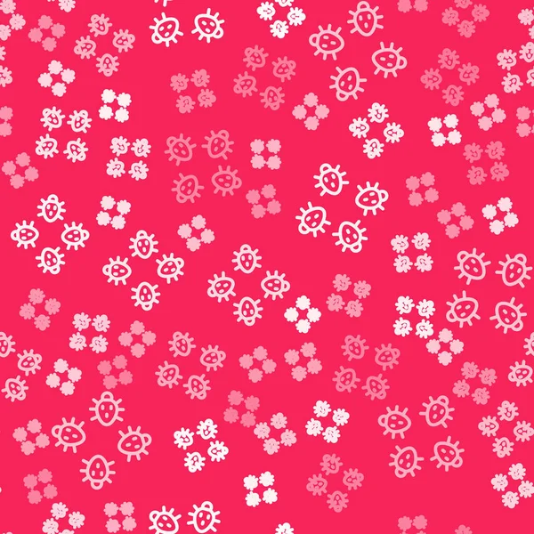 Beyaz çizgi Colorado böceği ikonu kırmızı arka planda izole edilmiş kusursuz desen. Vektör