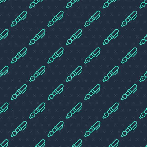 Yeşil çizgi Çeşme kalem ucu simgesi mavi arkaplanda izole edilmiş pürüzsüz desen. Kalem aleti işareti. Vektör