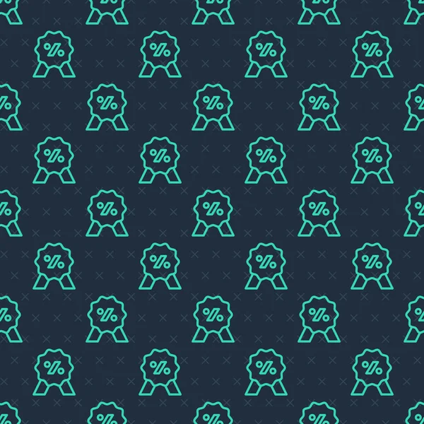 Yeşil çizgi indirimli etiket simgesi mavi arkaplanda izole edilmiş kusursuz desen. Etiket alışverişi. Özel teklif işareti. İndirim kuponları sembolü. Vektör