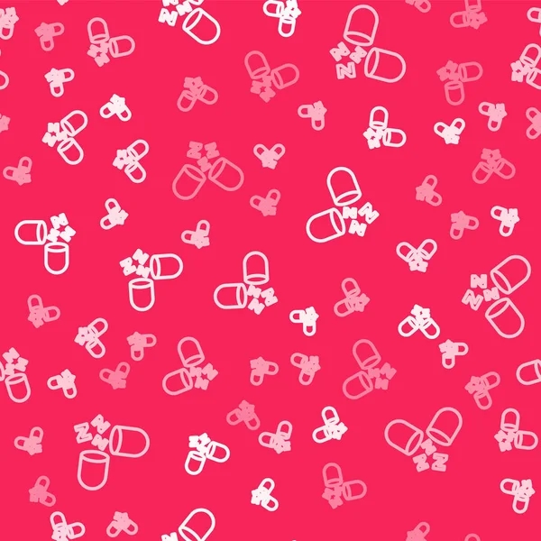 Beyaz çizgi uyku hapı ikonu kırmızı arka planda izole edilmiş kusursuz desen. Vektör