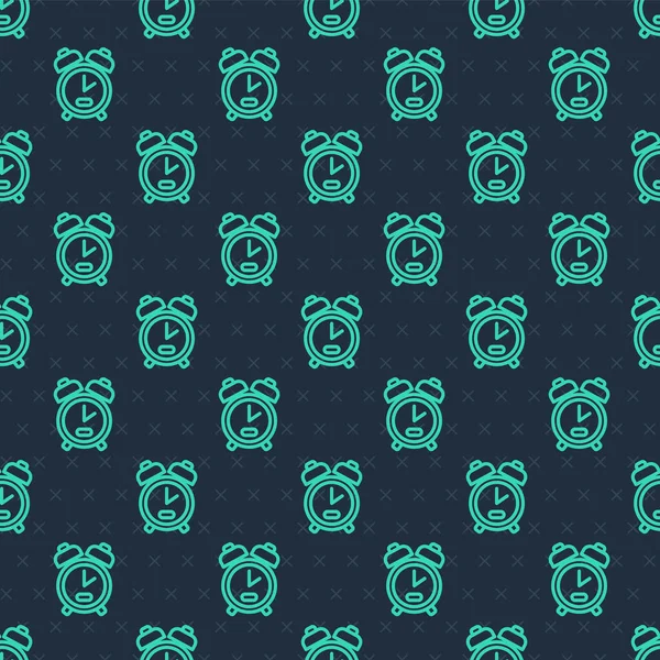 Yeşil çizgi alarm simgesi mavi arkaplanda izole edilmiş pürüzsüz desen. Uyan, kalk konsepti. Zaman işareti. Vektör