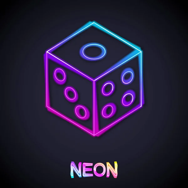 Zářící Neonová Čára Ikona Kostky Hry Izolované Černém Pozadí Hazard — Stockový vektor